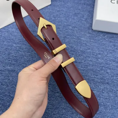 Celine Triangled Buckle Reversible Belt In Brown/Black/Red Calfskin With Gold Hardware 25mm
