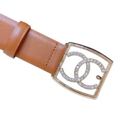 Chanel 24S Women's CC Crystal Square Buckle Belt In Brown/Arrowroot/Black/Blue Calfskin With Gold Hardware 30mm