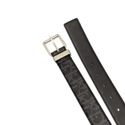 Dior Men' s 30 Montaigne Avenue Belt In Black Grained Calfskin With Silver/Gold Hardware 35mm