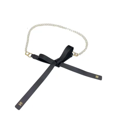 Chanel Women's Pearls Chain Belt In Black Lambskin With Gold Hardware