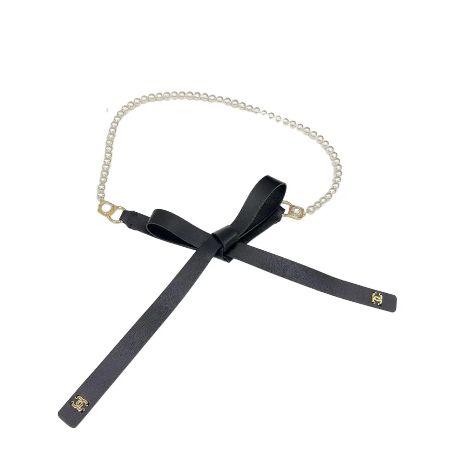Chanel Women's Pearls Chain Belt In Black Lambskin With Gold Hardware