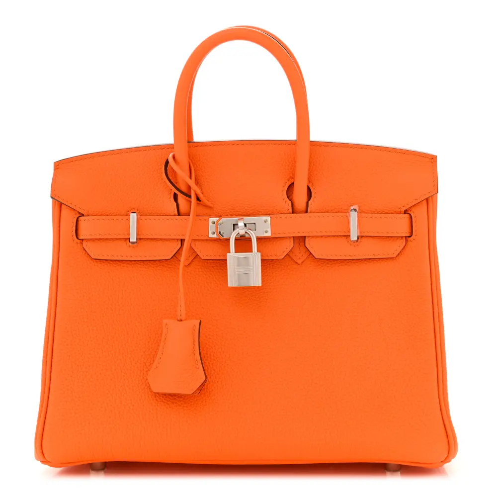 Hermès Birkin 25 Orange Minium Couro Togo Ferragem Prata