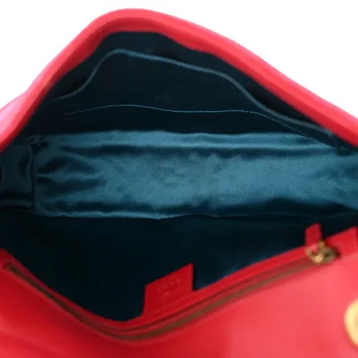 Gucci Medium GG Marmont Shoulder Bag Hibiscus Red Velvet Matelassé Leather Aged Gold Hardware