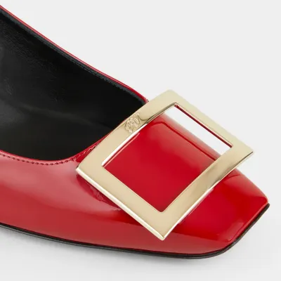 Roger Vivier Trompette Pumps High Heels In Red Patent Leather With Metal Buckle (Heel Height 4.5cm)