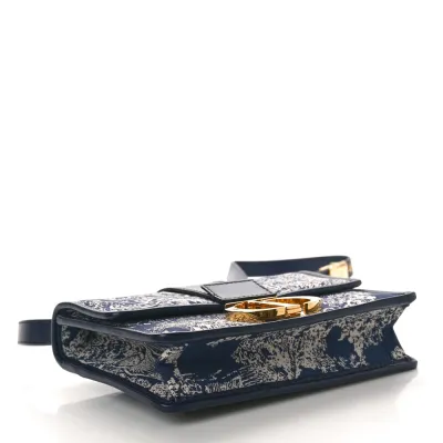 Dior Medium Montaigne 30 Toile De Jouy Flap Bag Blue Reverse Canvas Gold Hardware