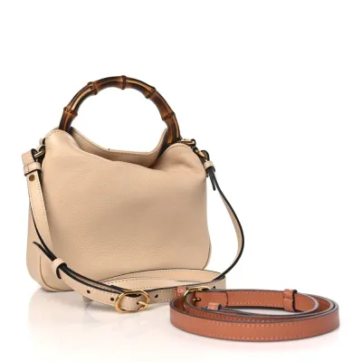 Gucci Small Diana Shoulder Bag Light Beige Textured Dollar Calfskin Leather Aged Gold Hardware