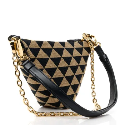Prada Mini Triangolo Symbole Embroidered Triangle Double Bag Black/Corda Jacquard Calfskin Leather Gold Hardware