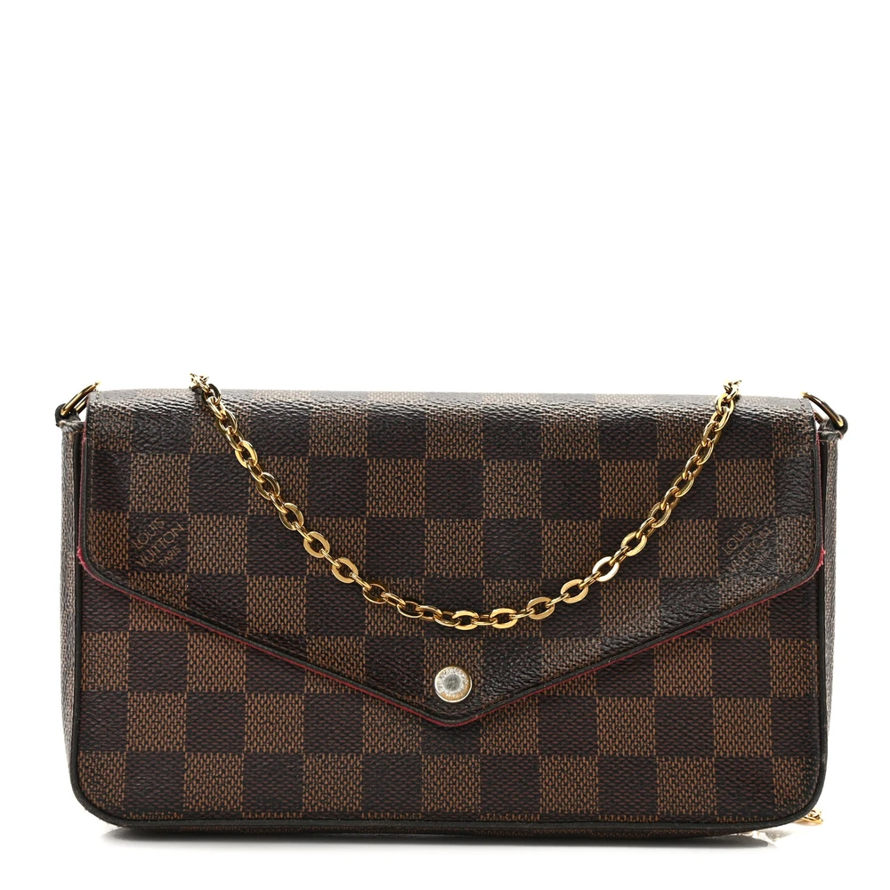 Louis Vuitton Pochette Felicie Chain Wallet PM em Canvas Damier Ebene com Hardware Dourado