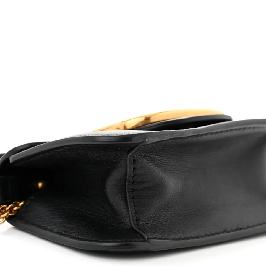 Valentino Garavani Micro VLogo Locò Shoulder Bag Black Calfskin Leather Gold Hardware
