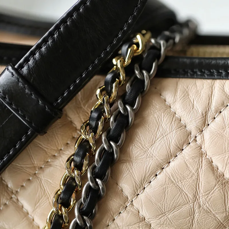 Chanel Apricot with black Bag Quilted Calfskin Leather Shoulder Bags Crossbody Bags