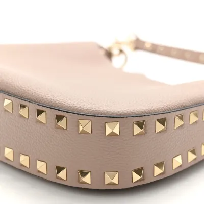 Valentino Garavani Mini Rockstud Hobo Poudre Grainy Calfskin Leather Gold Hardware