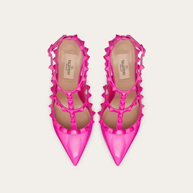 VALENTINO Patent leather lace-up rivet heels