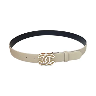 Chanel Women's CC Belt In White/Beige/Pink/Black Calfskin With Gold Hardware 30mm