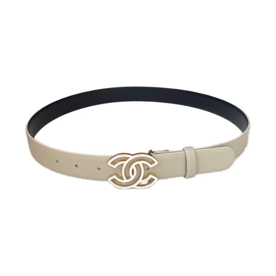 Chanel Women's CC Belt In White/Beige/Pink/Black Calfskin With Gold Hardware 30mm
