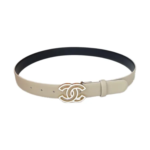 Chanel Women's CC Belt In White/Beige/Pink/Black Calfskin With Gold Hardware 30mm - Image 4
