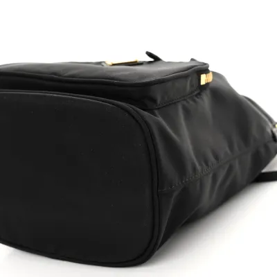 Prada Mini Bucket Crossbody Bag Black Saffiano Leather & Tessuto Nylon Brass Hardware