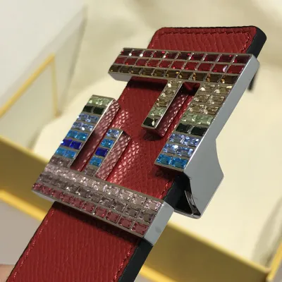 Fendi Men's FF Multicolor Buckle Belt In Blue/Yellow/Red/Black Epsom Calfskin With Silver/Black Hardware 38mm