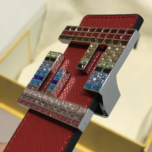 Fendi Men's FF Multicolor Buckle Belt In Blue/Yellow/Red/Black Epsom Calfskin With Silver/Black Hardware 38mm - Image 10