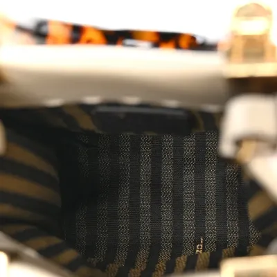 Fendi Mini Logo Embossed Sunshine Shopper Tote White Ice King Vitello Leather & Plexiglass Gold Hardware