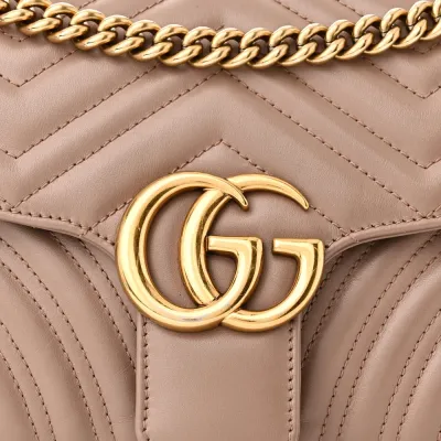 Gucci Small GG Marmont Shoulder Bag Porcelain Rose Calfskin Matelassé Leather Gold Hardware