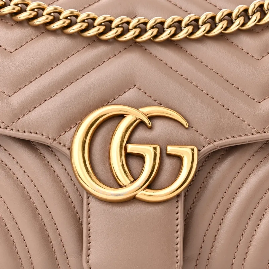Gucci Small GG Marmont Shoulder Bag Porcelain Rose Calfskin Matelassé Leather Gold Hardware