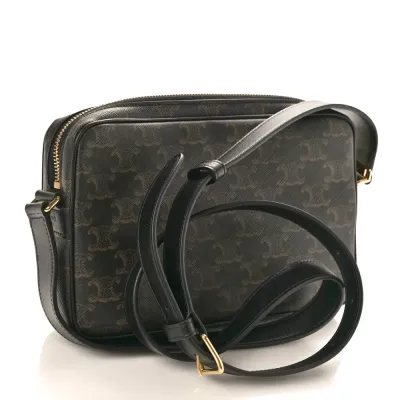 Celine Medium Messenger Bag Black Triomphe Canvas Gold Hardware