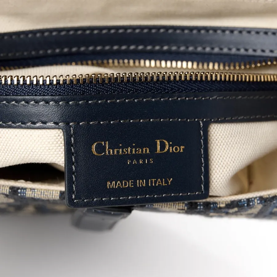 Dior Medium Saddle Bag Blue Oblique Canvas Brass Hardware