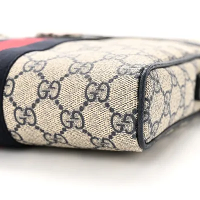 Gucci Small Web Ophidia Messenger Bag Beige/Blue GG Supreme Monogram Canvas & Textured Dollar Calfskin Leather Silver Hardware