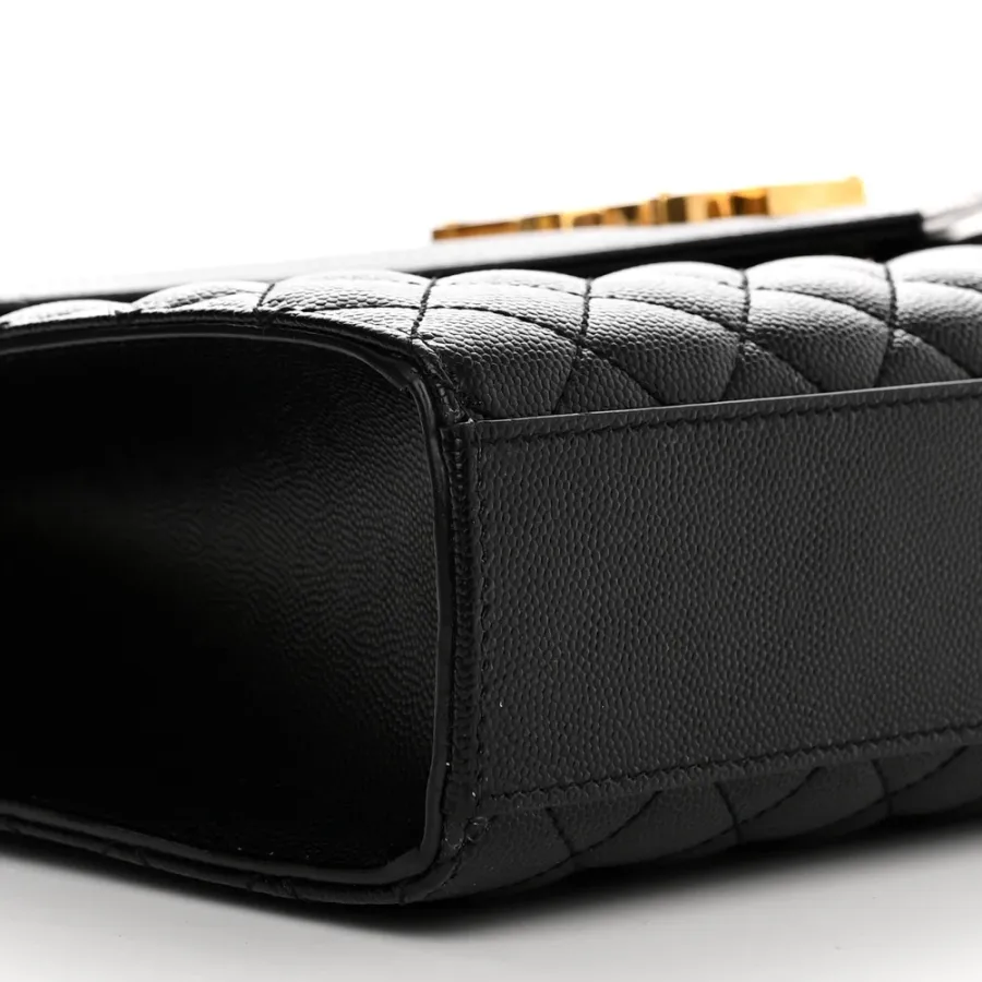 Saint Laurent Large Satchel Black Triquilt Monogram Grain De Poudre Textured Mixed Matelasse Leather Gold Hardware