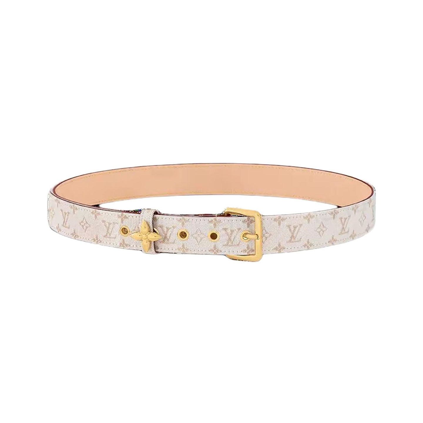 Louis Vuitton Cinto Ardillon Feminino Flowergram em Canvas Monograma Branco/Azul com Acabamento Dourado 30mm