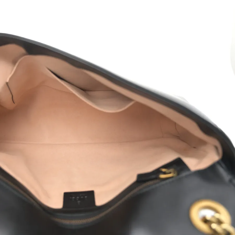 Gucci Medium GG Marmont Shoulder Bag Black Calfskin Matelassé Leather Antique Gold Hardware