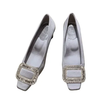 Roger Vivier Belle Vivier Pumps High Heels In Silver/White/Red/Beige Satin With Crystal Buckle (Heel Height 4.5cm)