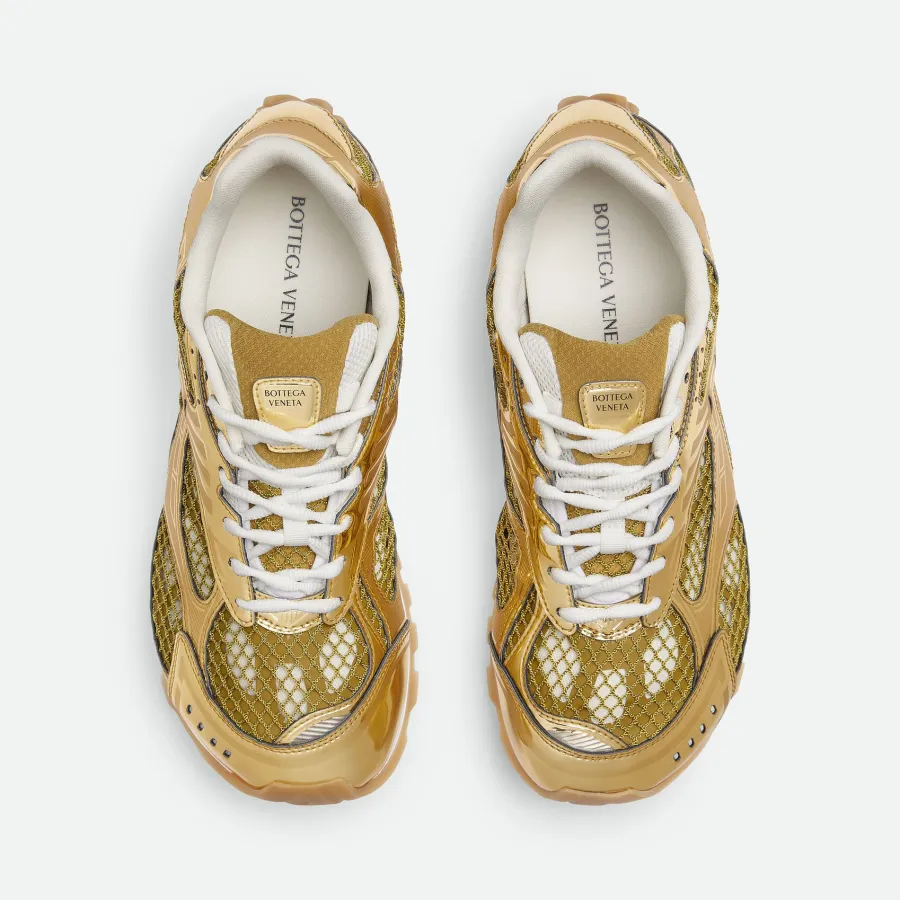 Bottega Veneta Orbit Sneakers In Gold/White Technical Fabric And Mesh Lace-Up Sneaker