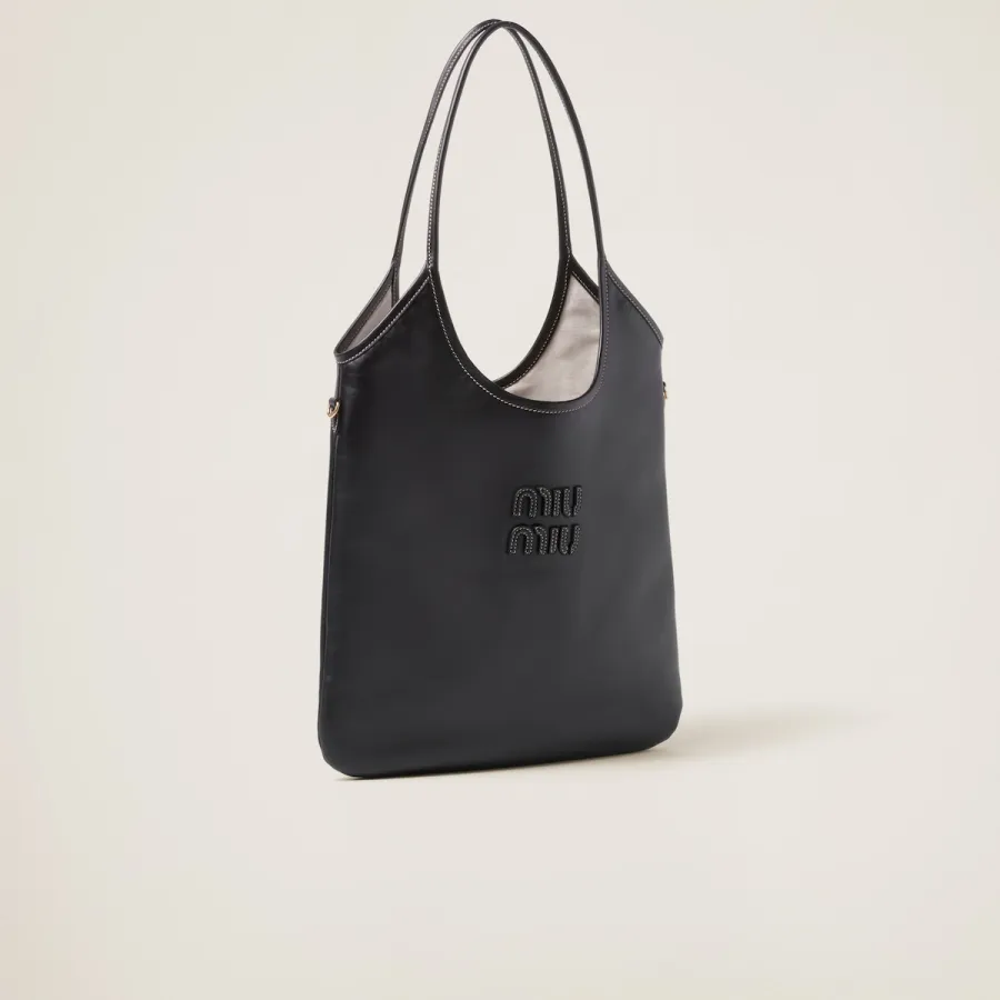 Miu Miu IVY Calfskin Leather Hobo Black Tote Bags