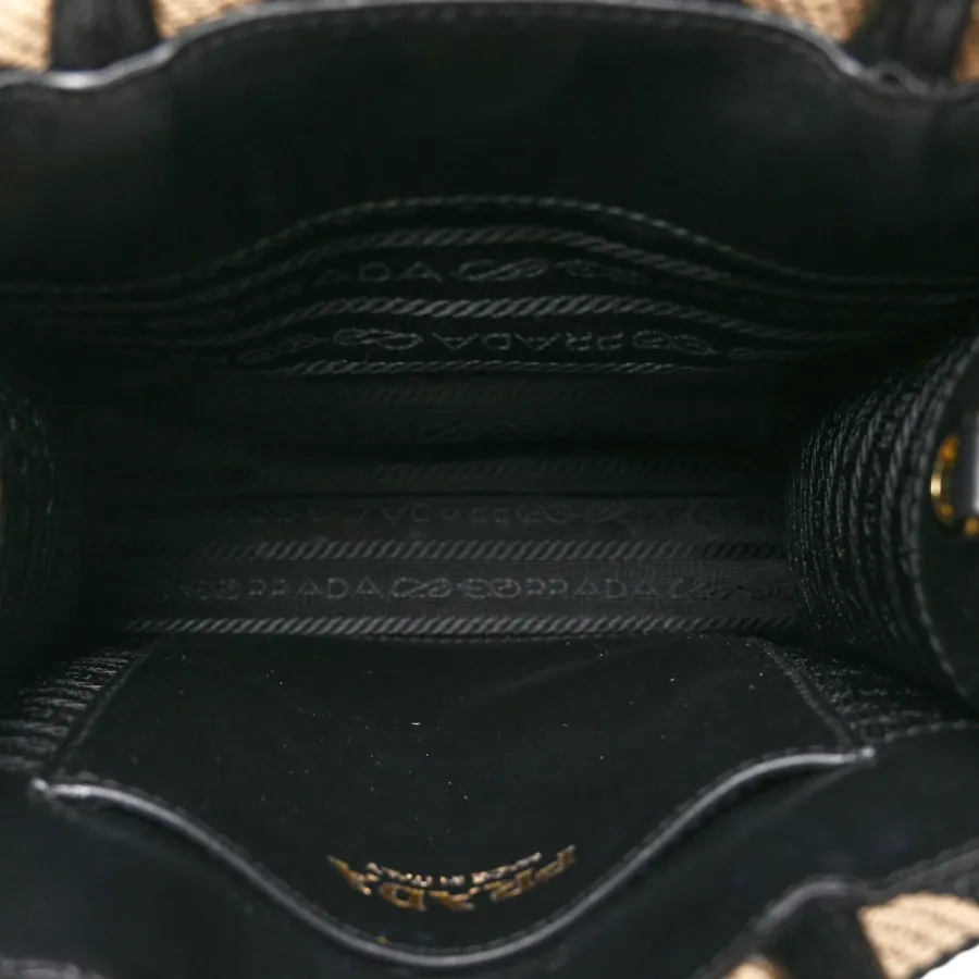 Prada Mini Triangolo Symbole Embroidered Tote Bag Black/Corda Jacquard Saffiano Leather Gold Hardware