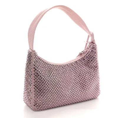 Prada Mini Re-Edition 2000 Bag Alabastro Satin & Crystal Silver Hardware