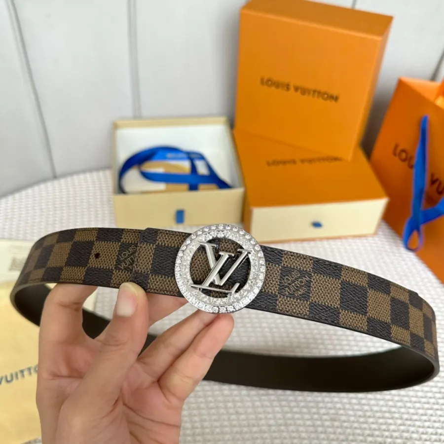 Louis Vuitton Women's Diamonds Nautical Buckle Reversible Belt In Black/Brown Calfskin And Damier Canvas With Gold/Silver Hardware 35mm