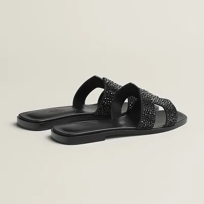 HERMES Oran Black Slippers