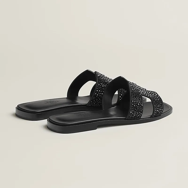 HERMES Oran Black Slippers