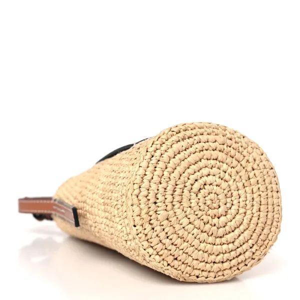 Loewe Paula’s Ibiza Bucket Bag Medium Natural/Tan Calfskin Leather & Raffia - Image 6