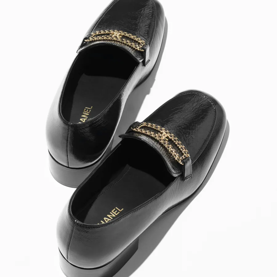Chanel Black wrinkled sheepskin Loafers