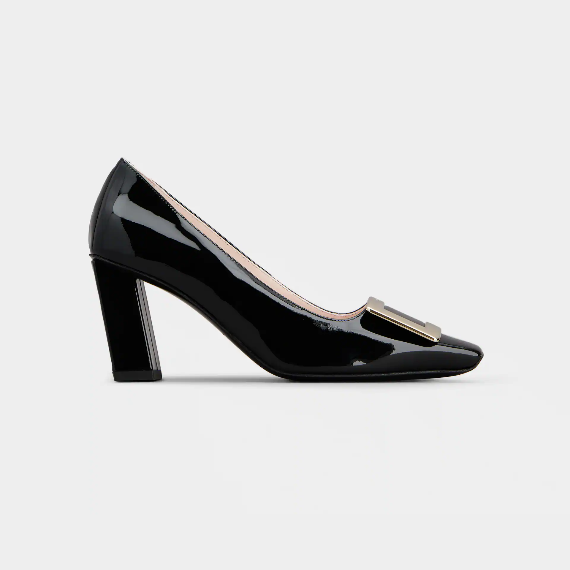 Roger Vivier Belle Vivier Pumps Salto Alto Em Couro Verniz Preto Com Fivela Metálica (Altura do Salto 7cm)