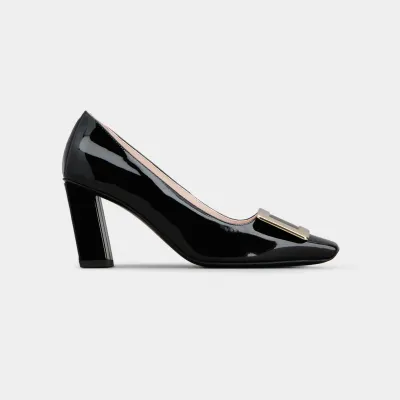 Roger Vivier Belle Vivier Pumps High Heels In Black Patent Leather With Metal Buckle (Heel Height 7cm)