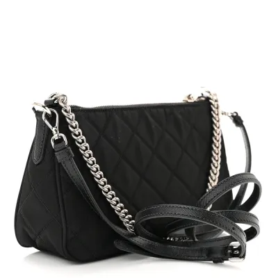Prada Small Crossbody Bag Black Quilted Nylon Tessuto Impuntu Silver Hardware