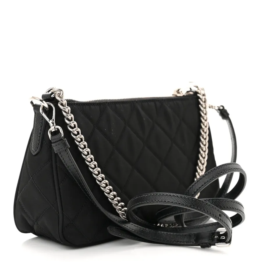 Prada Small Crossbody Bag Black Quilted Nylon Tessuto Impuntu Silver Hardware