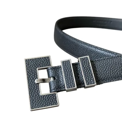 Saint Laurent Carre Rive Gauche Double-Loop Belt In Black Calfskin With Gold/Silver Hardware 25mm
