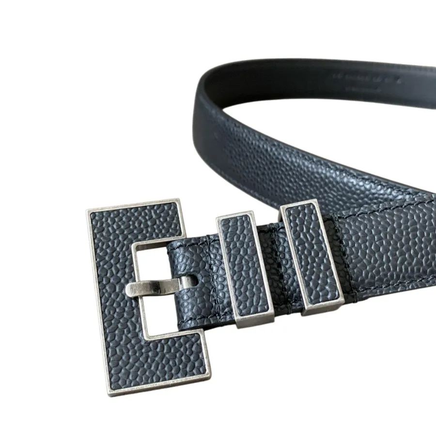Saint Laurent Carre Rive Gauche Double-Loop Belt In Black Calfskin With Gold/Silver Hardware 25mm