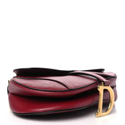 Dior Medium Saddle Bag Red Grained Calfskin Leather Brass Hardware