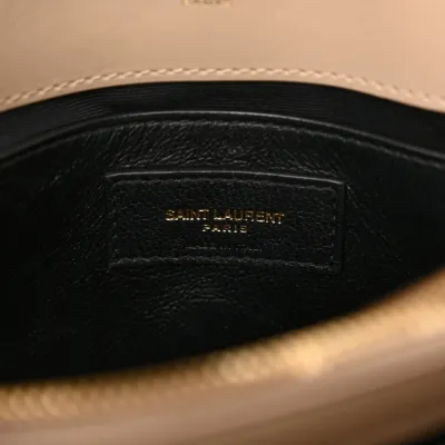 Saint Laurent Small Loulou Chain Satchel Dark Beige Y-Quilted Monogram Calfskin Leather Gold Hardware