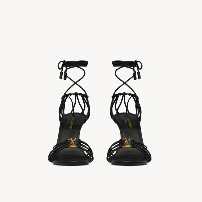 Yves Saint Laurent Black Sleek leather sandals with high heels